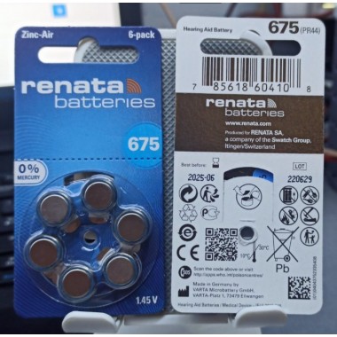 Батарейки для слухових апаратів Renata 675 /6 батарейок